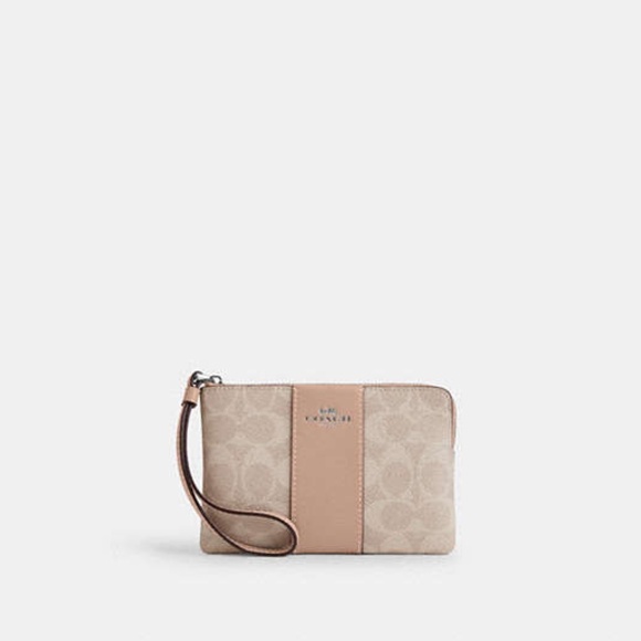Corner Zip Wristlet In Signature Canvas With Stripe - Picture 1 of 5